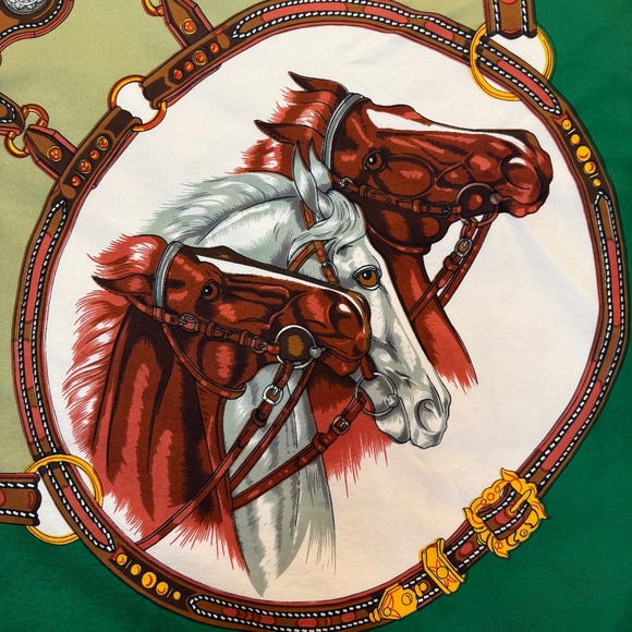 Vintage Equestrian Silk Scarf – Hand Rolled Edges – Horse Print 30” Square - Picture 6 of 10